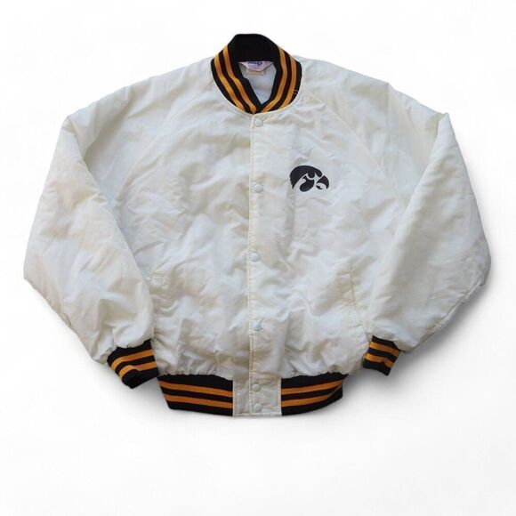 MVP Vintage 80s 90s Iowa Hawkeyes Satin Bomber Jacket Made in USA XL - Picture 1 of 7